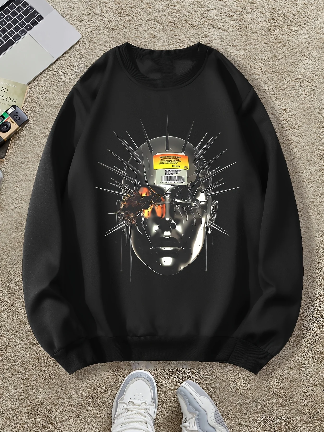 

Ретро металлический портретный узор с принтом, осенне-зимняя мужская и женская спортивная одежда с длинными рукавами, повседневная свободная уличная толстовка