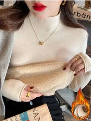 2026 Sweater For Women Casual Thick Warm Knit Plush Velvet Lined Pullover Tops Fall Winter Soft Knitwear Jumper New Slim Poleras
