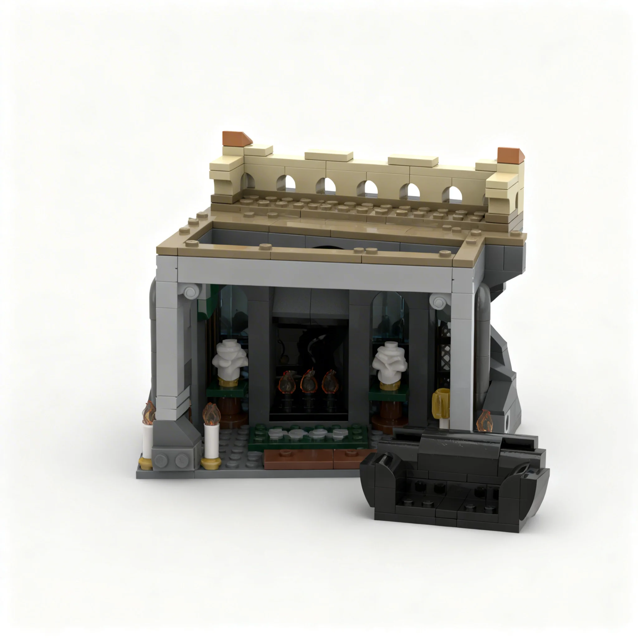 343pcs MOC HP Modular Green Common Room Magic Wizard Architecture Street Scene Model Building Blocks Hero SciFi Pirate Toy Gift