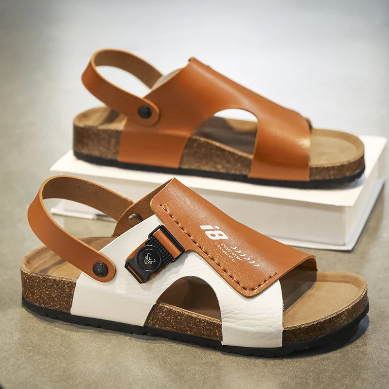 

Ретро-сандалии коричневого цвета для мужчин, удобные кожаные шлепанцы для улицы, летние пляжные сандалии для мужчин, мужские пляжные сандалии.