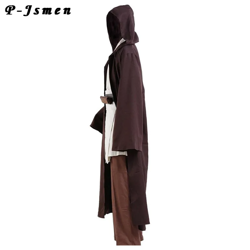 P-Jsmen Movie Star Robe Obi Wan Cosplay Costume Tunic Robe Full Set Halloween Hooded Cloak Robe Uniform For Unisex Big Size XXXL