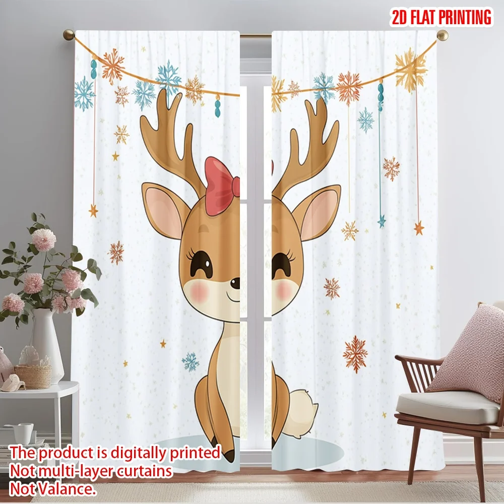 2pcs,2D plane printing Curtain Popular Cute deer winter Versatile Durable Polyester (without rod) Decorations Outdoor Perfect