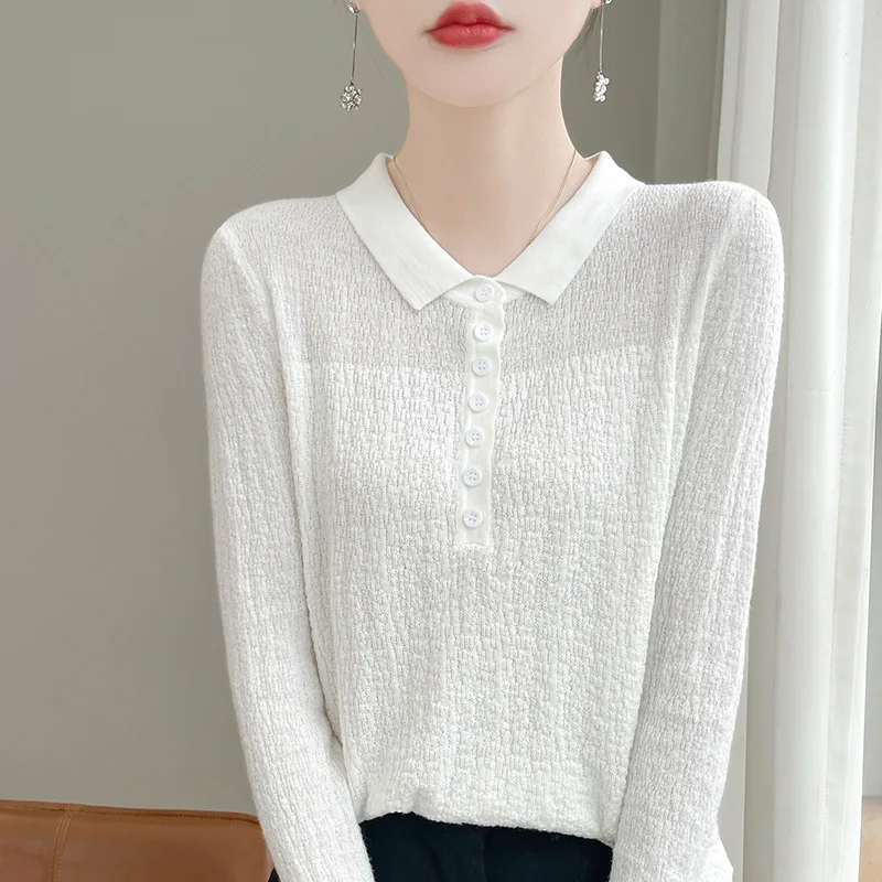 Collar Single-Breasted Design Sense Manufacturers Strictly Choose Worsted Wool Sweet Style Women's Knitted Pullover