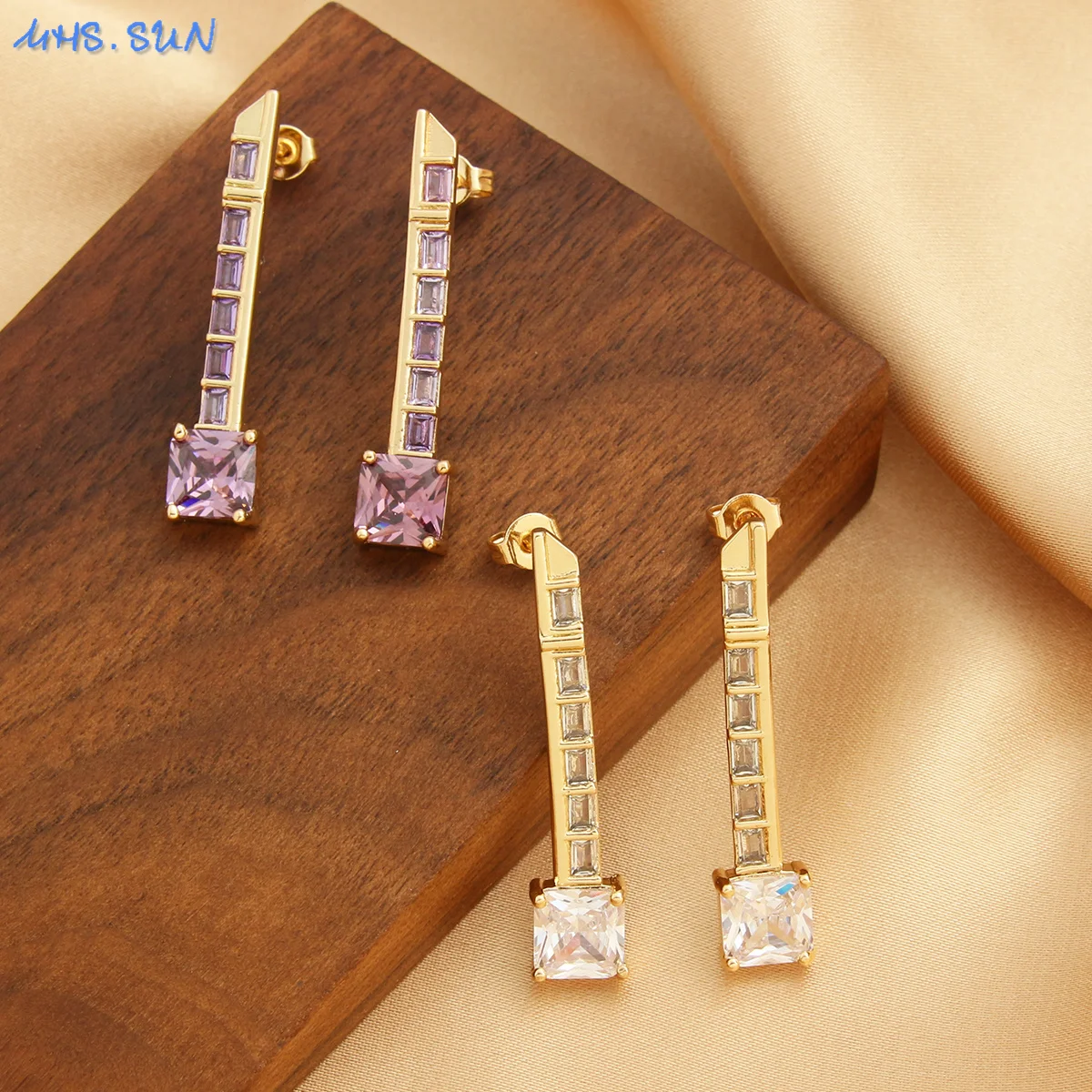 MHS.SUN New Statement Metal Copper Cartilage Piercing Long Strip Small Stud Earrings For Women Girls Creative Zircon Ear Jewelry