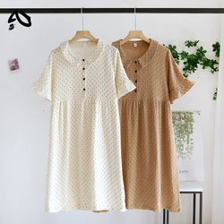 Original Muslin 100% Cotton Dress For Women 2026 Vintage Polka Dot Turn Dow Collar Short Sleeve Summer Dress Robe Femme éTé