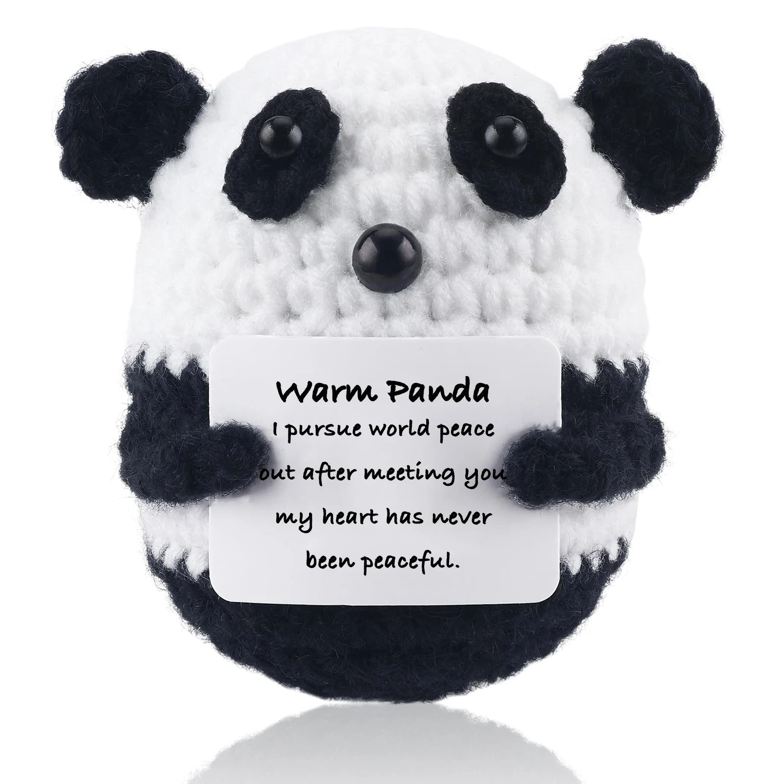 1 Piece of Creative Plush Holiday Birthday Gift, Handmade Crocheted Mini Cute Panda Desktop Decoration Ornament, Emotional Support and Encouraging Gift with Positive Card, Christmas and Halloween Gift for Friends and Family
