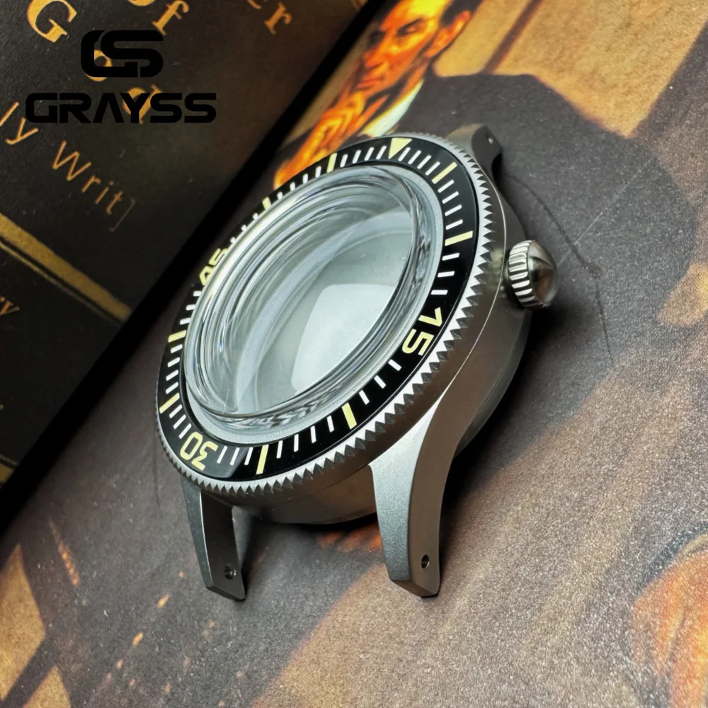 Vintage 50-FATHOS  Bubble Sapphire Crystal Sandblast C3 Super Luminous bezel Watch Case Dive for NH34 NH35 NH36 NH70 NH72 20atm