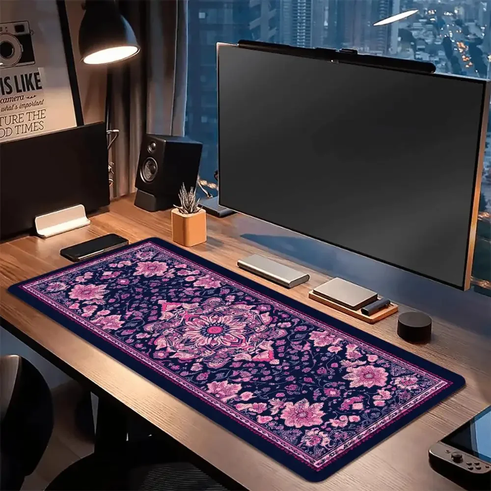 Pink Flower Persian Mouse Pad Large Computer Office Game Table Mat XXL Rubber Anti-slip Gaming Keyboard Mousepads Long Desk Pads