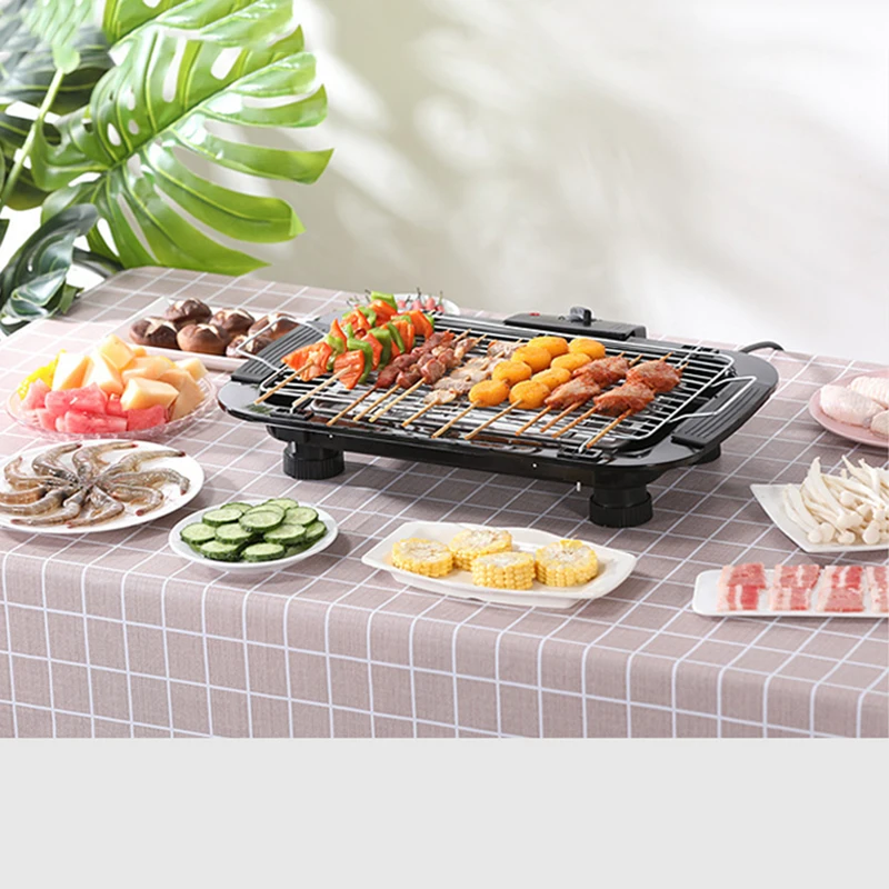 เครื่องย่างบาร์บีคิวไฟฟ้าอเนกประสงค์แบบไร้ควันสำหรับครัวเรือนจานเนื้อกระทะอัตโนมัติไม่ติดแบบพกพา