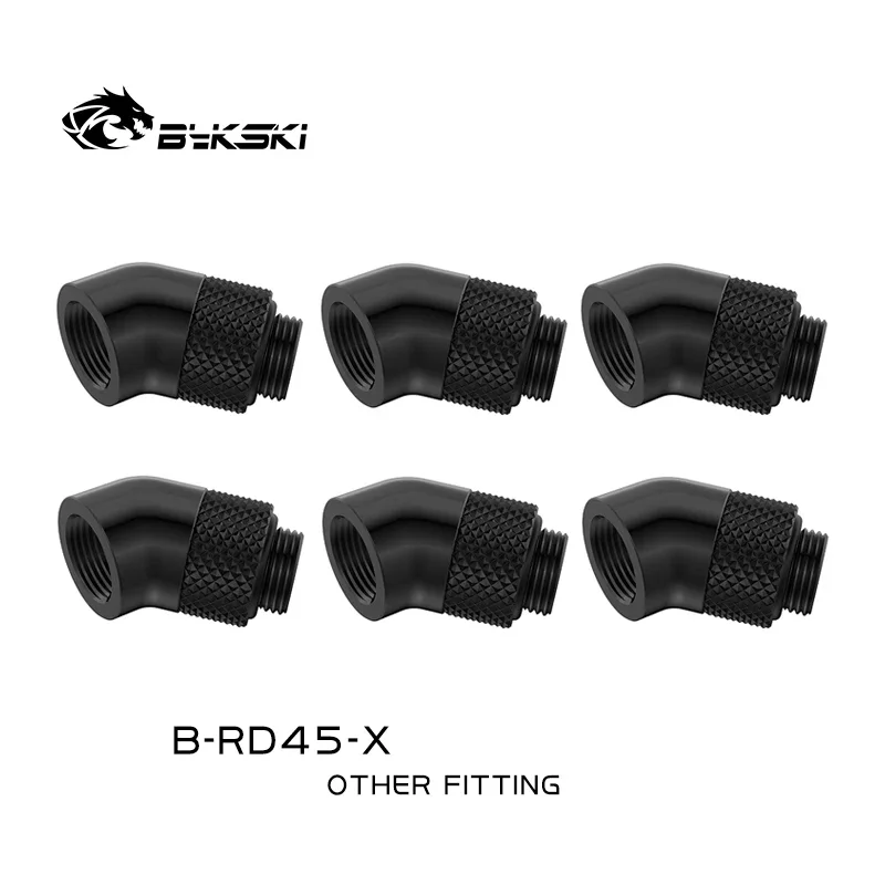 Bykski 6pcs/lot G1/4'' 45 Degree Rotary Compression Fitting Water Cooling Elbow Adaptors Metal Connector B-RD45-X