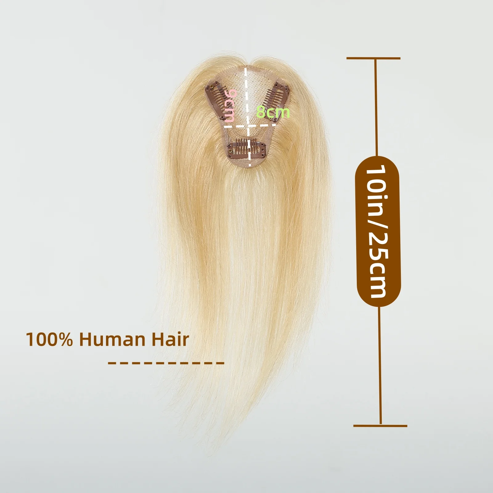 10 Inch Real Human Hair Topper Light Blonde 100% Human Hair Silk Straight Clip in Hair Pieces for Women with Loss Hair Daily Use