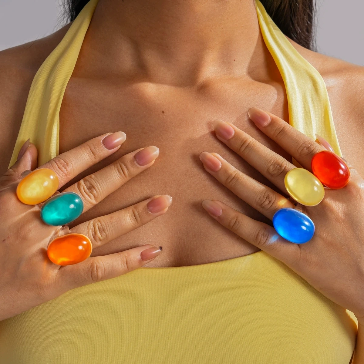 Summer Colorful Oval Resin Ring Summer Harajuku Y2K Dopamine Ring for Women Girl Jewelry HUANZHI 2026 NEW