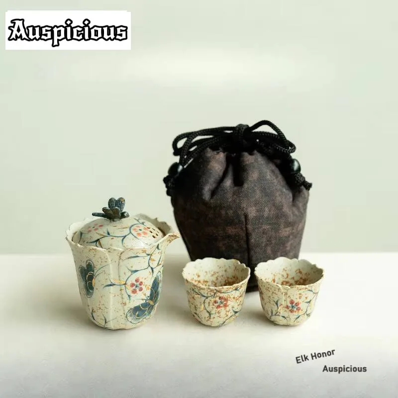 

Ручная роспись на языке бабочки с цветочным рисунком, дорожный чайный сервиз, японский 1 горшок, 2 чашки, органайзер для чайника, портативные сумки для кемпинга