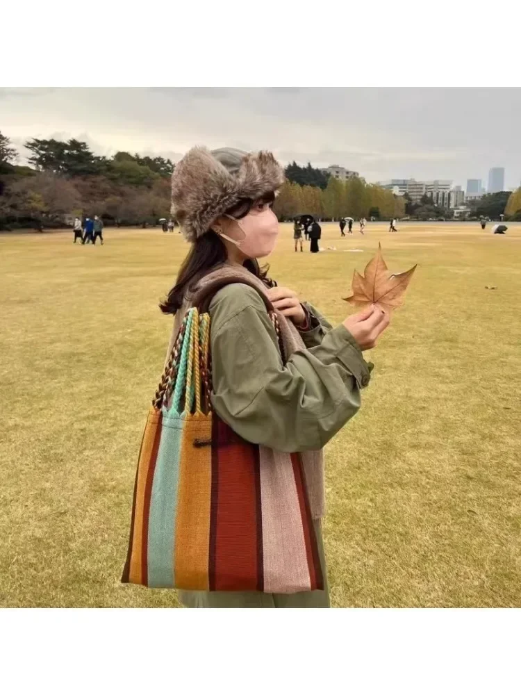 Bolso Tote Tejido con Bloques de Color Estilo Marni 2026, Bolso Grande de Mano y Hombro Casual