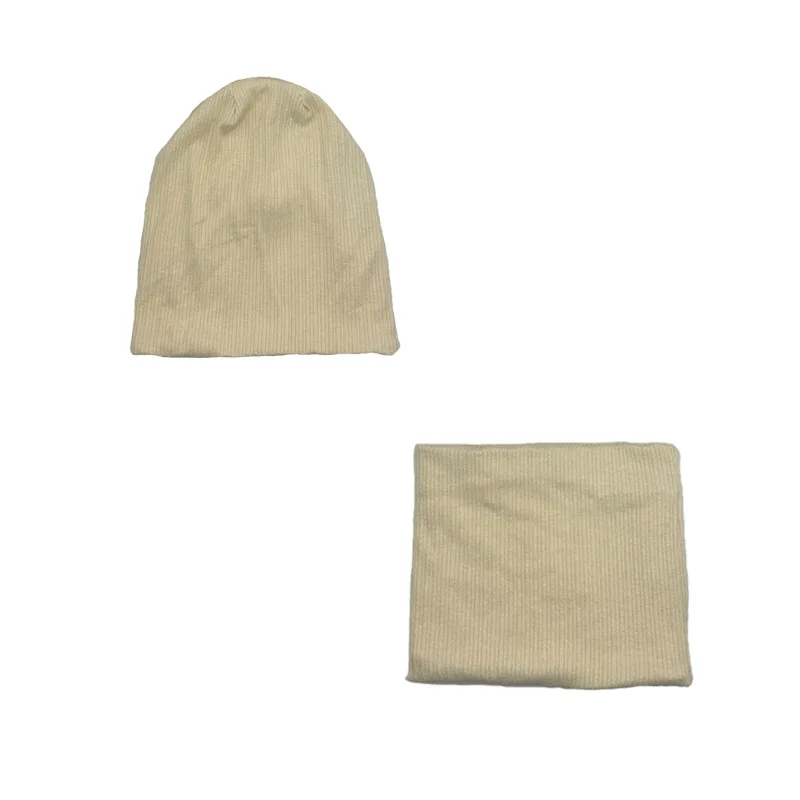 Warm Knitted Confinement Hat Two-piece Set - Big Head Circumference Solid Color Cold-proof Neck Cover