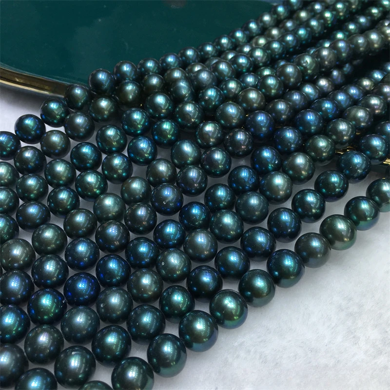 New Natural 18“7-8mm Black Peacock Blue Pearl Jewelry Necklace for Women Necklace,Fashion Jewelry Sterling Silver 925