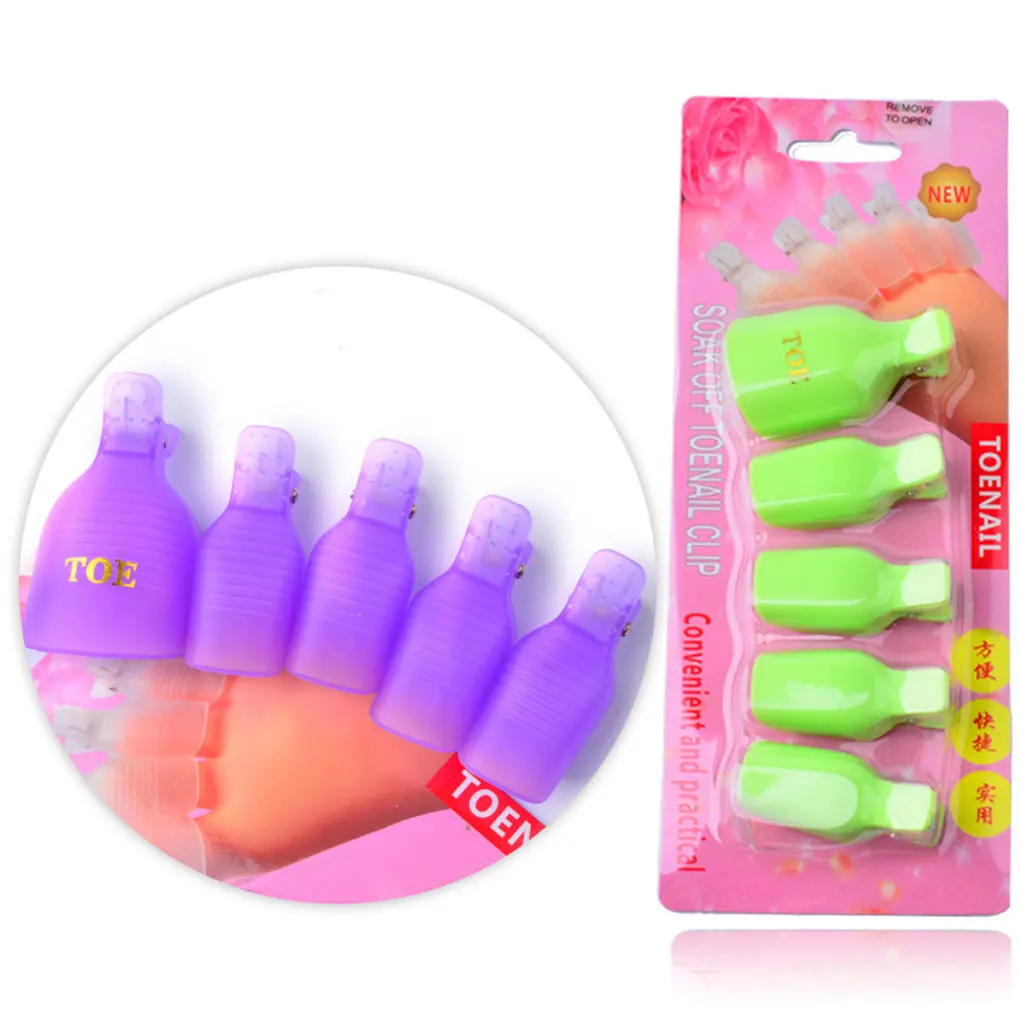 5Pcs plastica piede Toe Nail Remover Nail Art Soak Off Cap Clip UV Gel Polish Remover Wrap Tool set