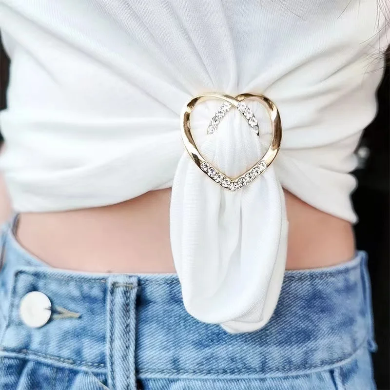 Heart Scarf Buckle Brooch Geometric Elegant T-shirt Clothing Corner Knotted Brooches Dual-purpose Hem Shirt Buckle Accessories