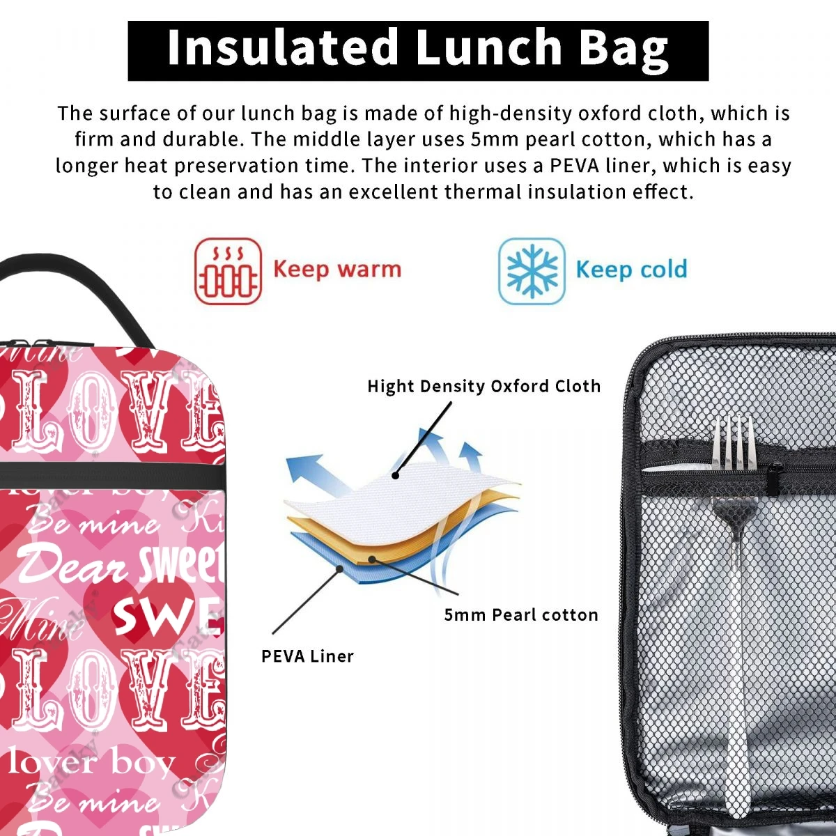 Love And Valentine Portable aluminum foil thickened lunch bag waterproof and thermal insulation printed pattern lunchs tote bags