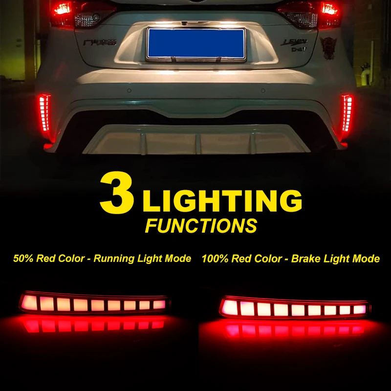 For Toyota Corolla L LE SE Sedan LED Rear Bumper Reflector Light Car Strop Brake Warning Start-up Dynamic Turn Signal Lamp 19-25