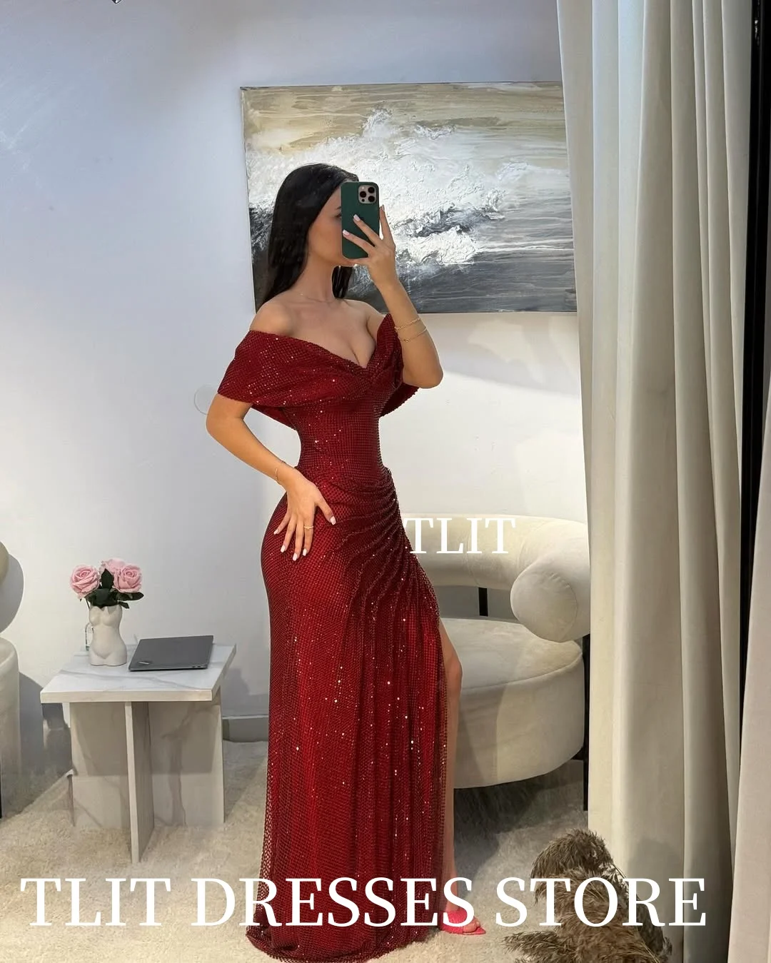 Suknie wieczorowe TLIT Luxury A-Line, nowe, w kolorze burgundowym, z odkrytymi ramionami, na formalne przyjęcia, z aplikacjami i kryształami, sukienki na studniówkę, możliwość personalizacji, kolekcja 2026.