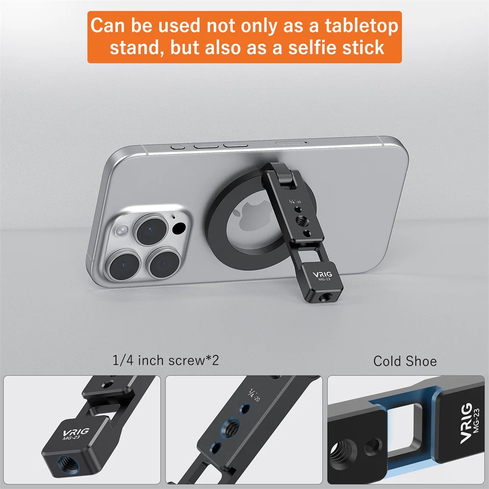 VRIG Magnetischer Telefonhalter Ständer MagSafe Cold Shoe Stativhalterung mit 1/4 Schraube für iPhone Android Phone Desktop Live Streaming Vlog