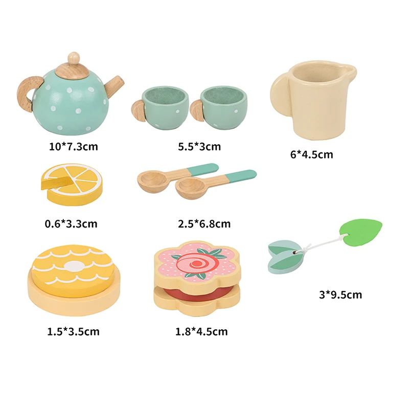 Jogar acessórios de cozinha para crianças fingir jogar comida chá festa brinquedos conjunto de chá de madeira para meninas brinquedos de madeira da criança conjunto de chá