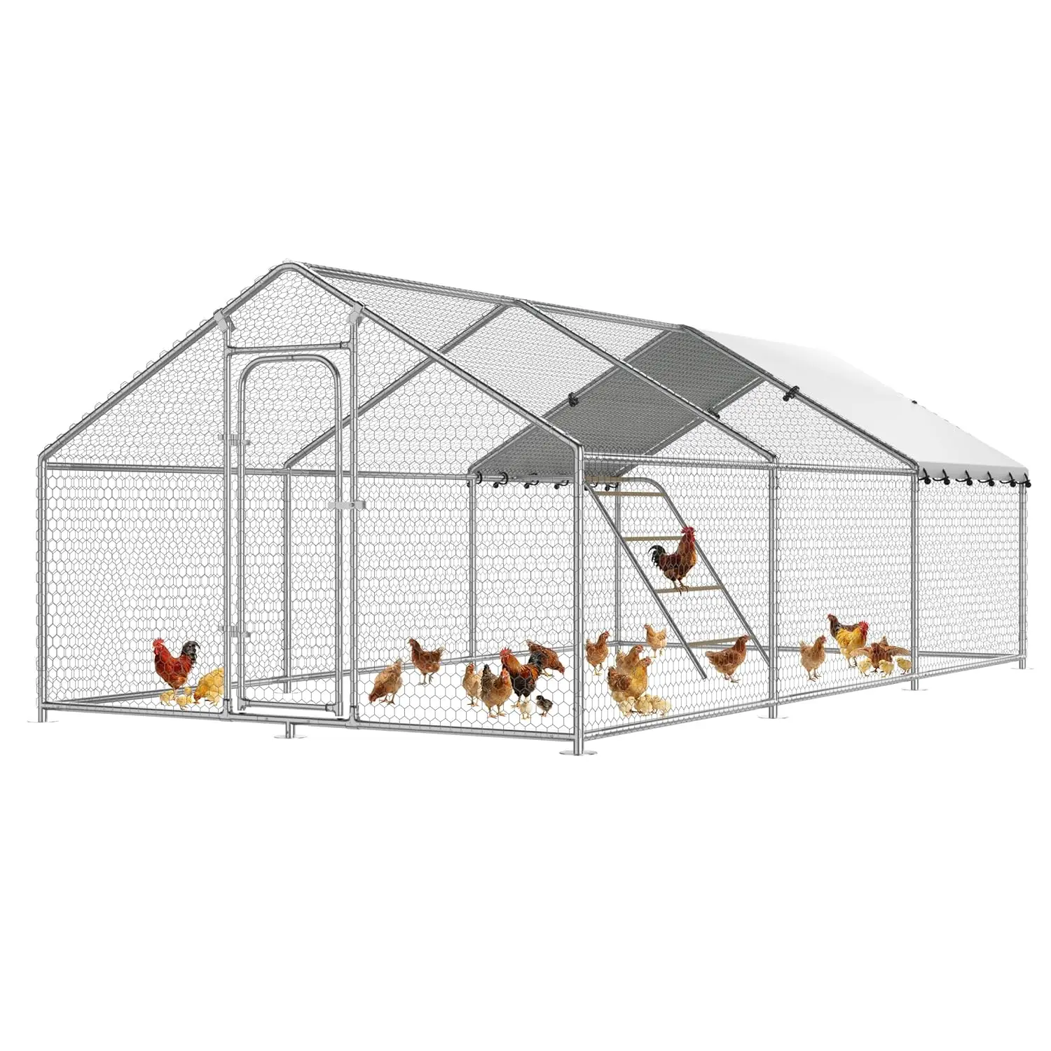 

Walk-in Metal Chicken Coop UV & Waterproof Roof 10x19.7x6.4ft Yard Farm Run Customized