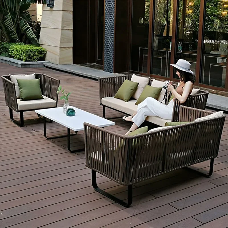 Outdoor-Sofa, Innenhof, Balkon, Outdoor-Rattan-Sofa, Freizeit-Gartenmöbel