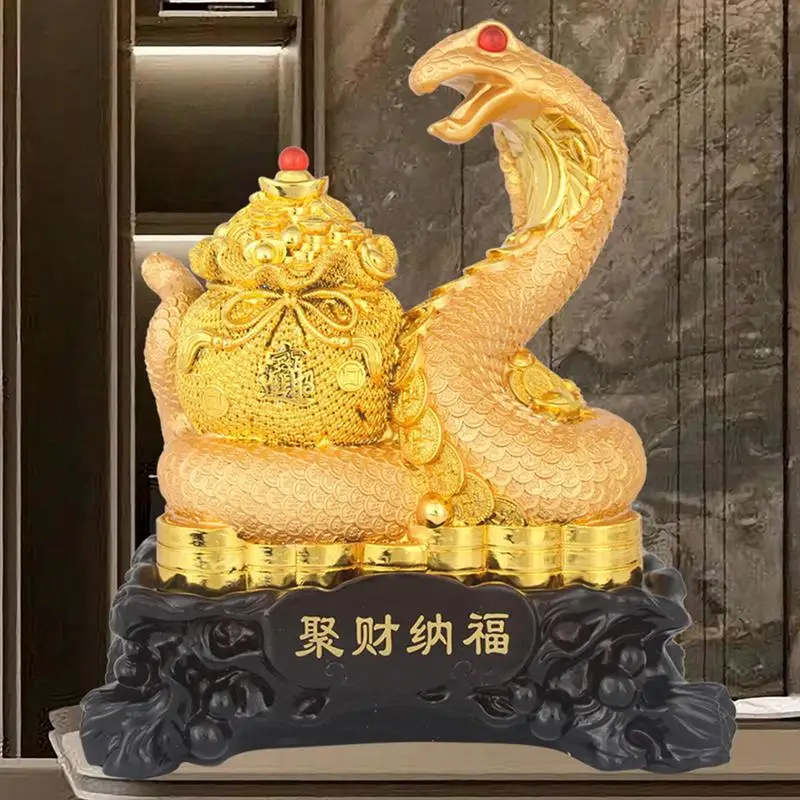 Snake Statues Gold Feng Shui Snake Statue 2025 Chinese Snake New Year Ornaments Mascot Resin Chinese Snake Statue Home Decor