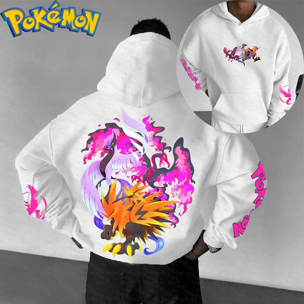 Pokemon Anime Moltres Ho Oh sweat à capuche en coton Harajuku pantalon ensemble noir Orange violet motif de flamme deux pièces tenue décontracté