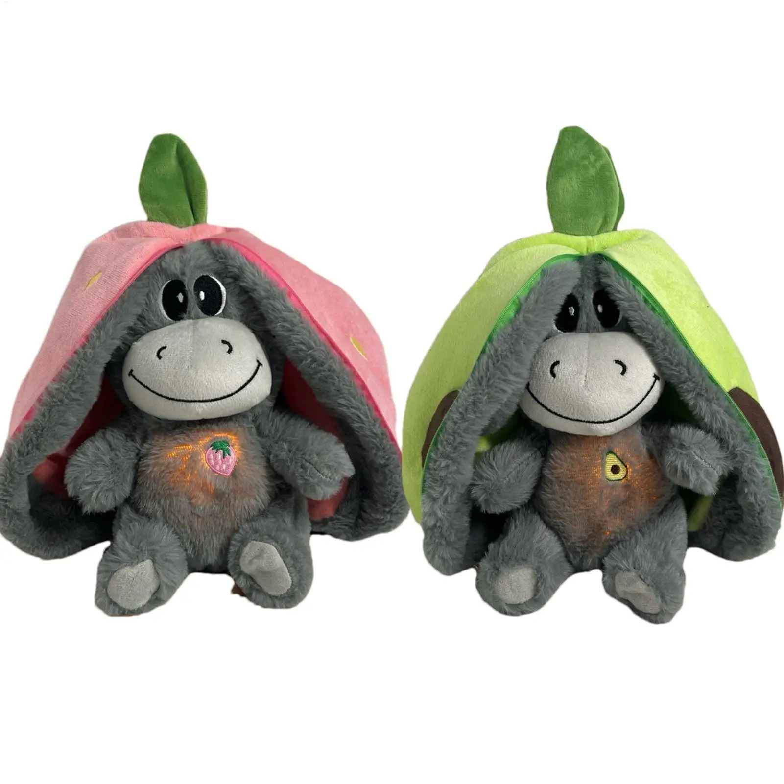 Strawberry Donkey Plush Toy Stuffed Creative Into Fruit Transform Breathing Avocado Donkey Sleeping Doll 30cm Kid Birthday Gift