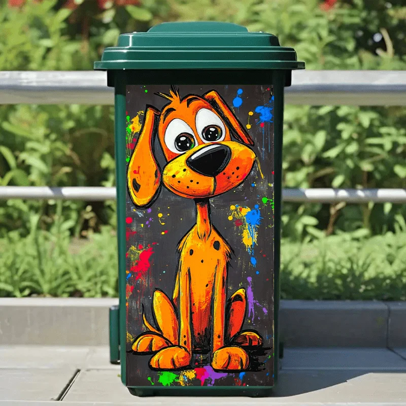 1 Large Orange Cartoon Dog Trash Can Sticker, Size 32.28X14.57 Inches, PVC Self-adhesive Sticker, Creative Home Sticker