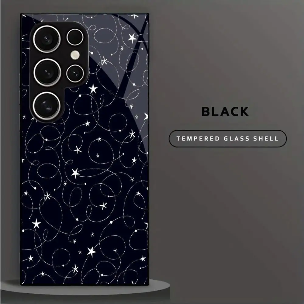 Simple Star Pattern Tempered Glass Phone Case For Samsung GalaxyS26 25 24 23 22Ultra FE 5G Anti‑drop Full Protective Cover Funda