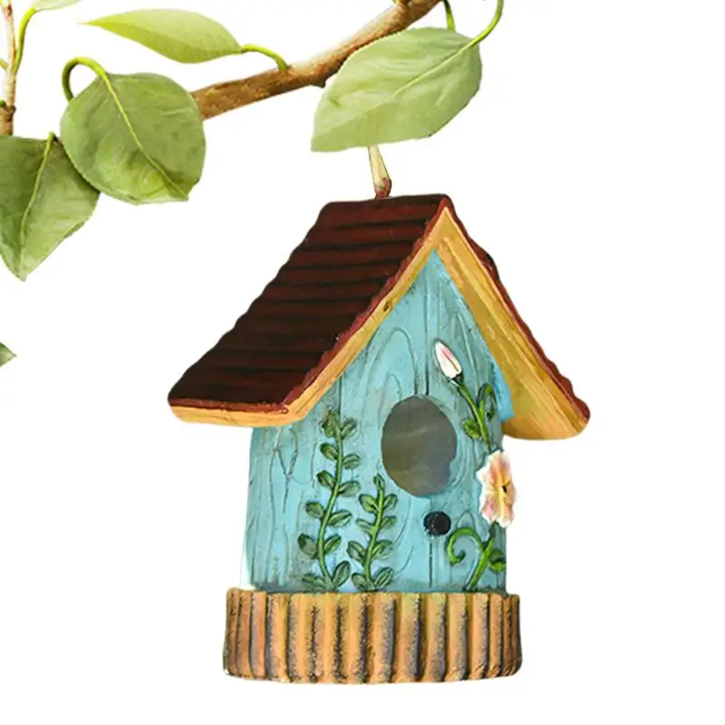 Bird Nest Cage Resting Place WallMounted Outdoor Birdhouse Resin Hangable Hand Carved Sturdy Multifunctional Outdoor Garden Deco