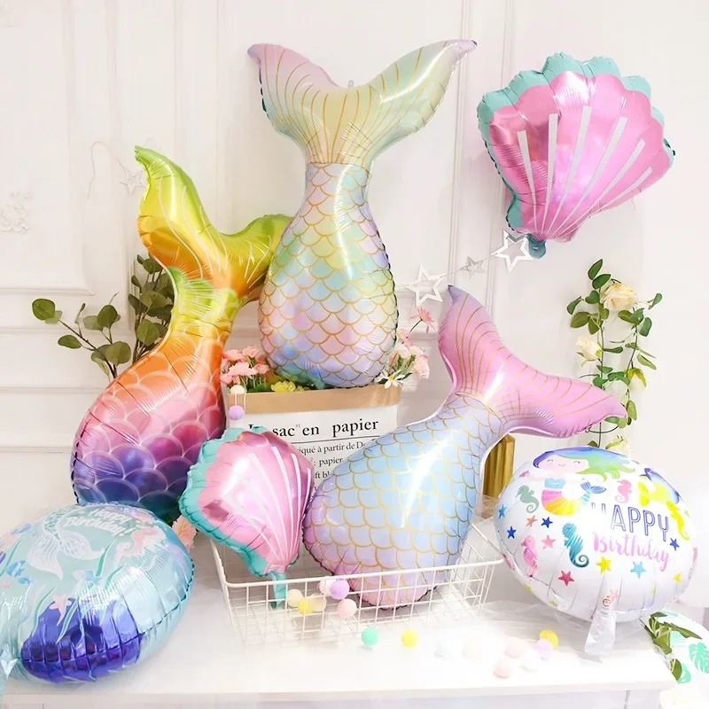 Mermaid Tail Balloons Shells Helium Foil Ballon Under the Sea Theme Party Decorations Baby Shower Girl Birthday Party Favors