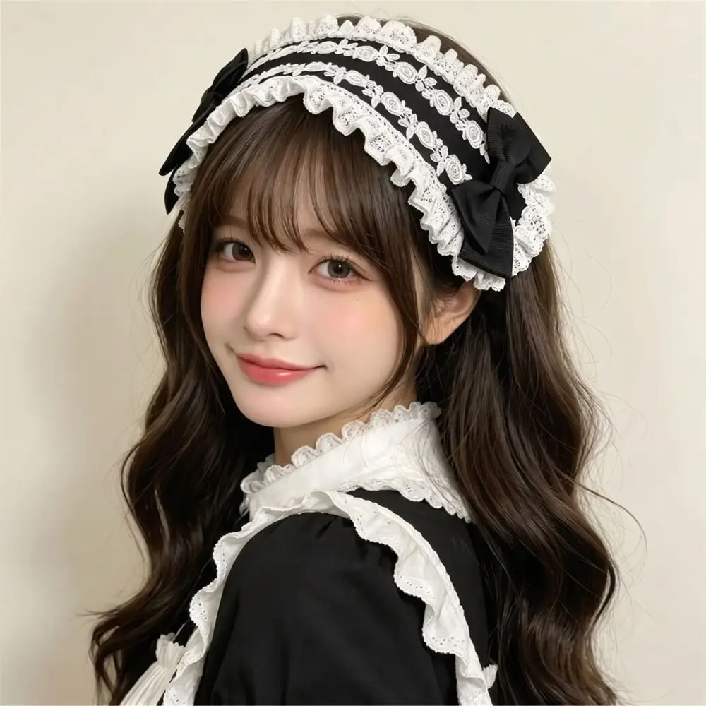 Creative Spicy Girl Lolita Lace Headband Y2k Rivet Cosplay Headdress Kawaii Gothic Style Ruffled Hairband Masquerade Headpiece