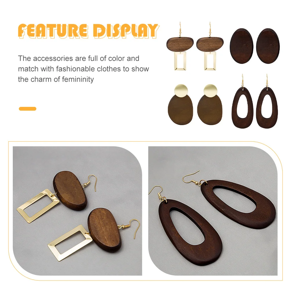 

4Pairs Vintage Wood Earrings for Women Dangle Drop Ear Jewelry Handmade Premium Material Elegant Lightweight Comfort