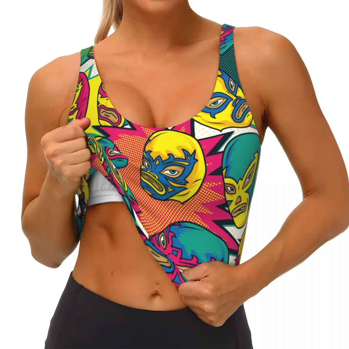 여성용 스포츠 브라, 러닝 요가 의류 조끼, 다채로운 멕시코 레슬러 모임 피트니스 조끼
