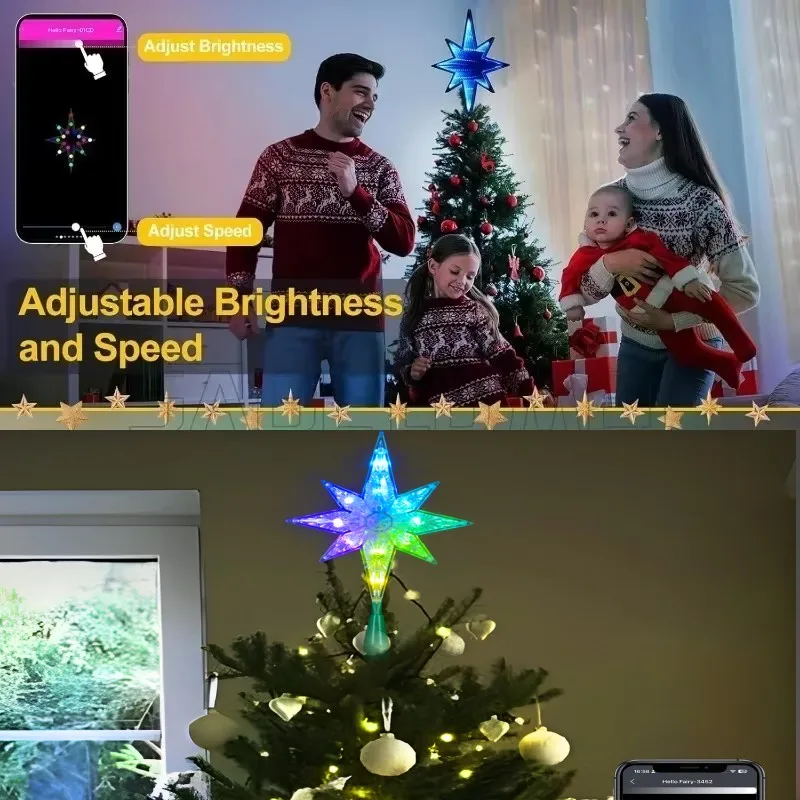 Led Abyssal Mirror Lamp Smart App Remote 5V USB RGB Christmas Tree Decor Light Music Sync Voice Xmas Topper Holiday Party Decor