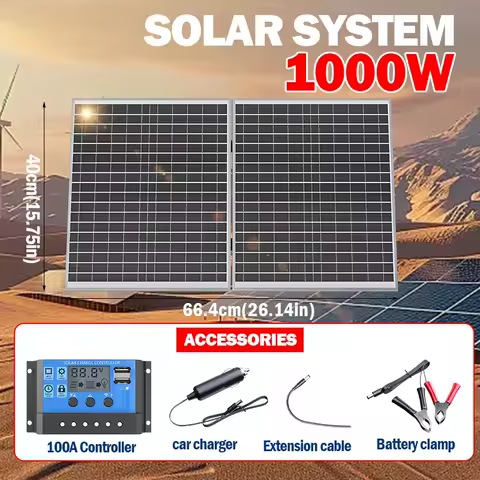 1000W Solar Panel Foldable Design with 12V Output High-Efficiency Portable Power Station for RV, Camping, Off-Grid Emergency Use