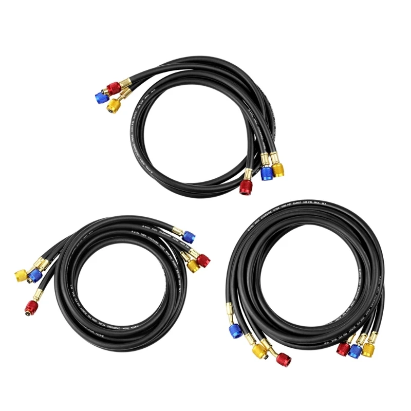 Professional HVAC Charging Hose Set, 3 Color Coded Hoses with Valves for Multiple Refrigerants R1234YF R404A Drosphip