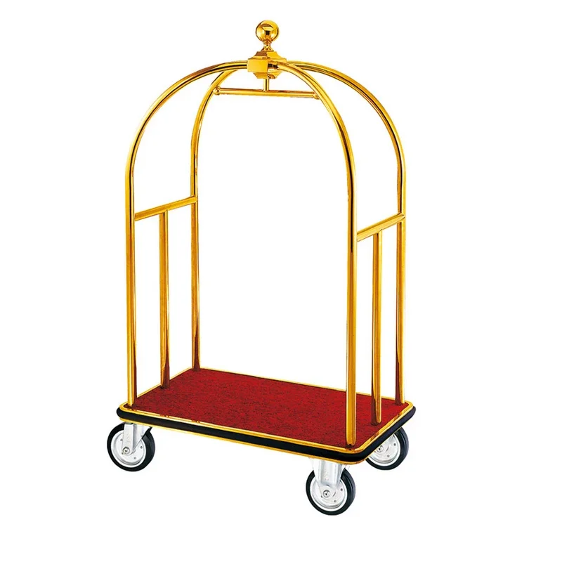 

201 Stainless Steel Titanium Gold Powder Coated Hotel Luggage Cart For Luggage Carrying