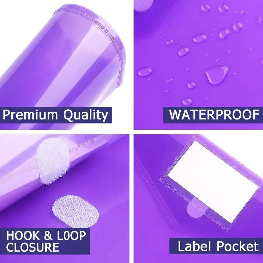 6 Pack Plastic Envelopes Poly Envelope Folder Clear Document Plastic File Folde Organization with Hook and Loop Closure Letter