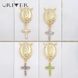 2 Pcs Charms for Virgin Mary Jewelry Making Zircon DIY Pendants Cross Set Chain Handmade Earrings Jewelry Connection Accessories