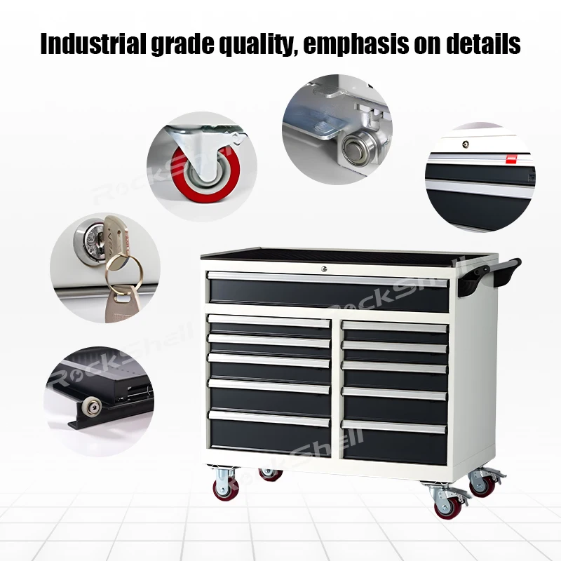 Heavy Duty 4-Drawer Customizable Mechanic Toolbox Steel Trolley Keyed Entry Lock Powder Coated Finish Movable Tool