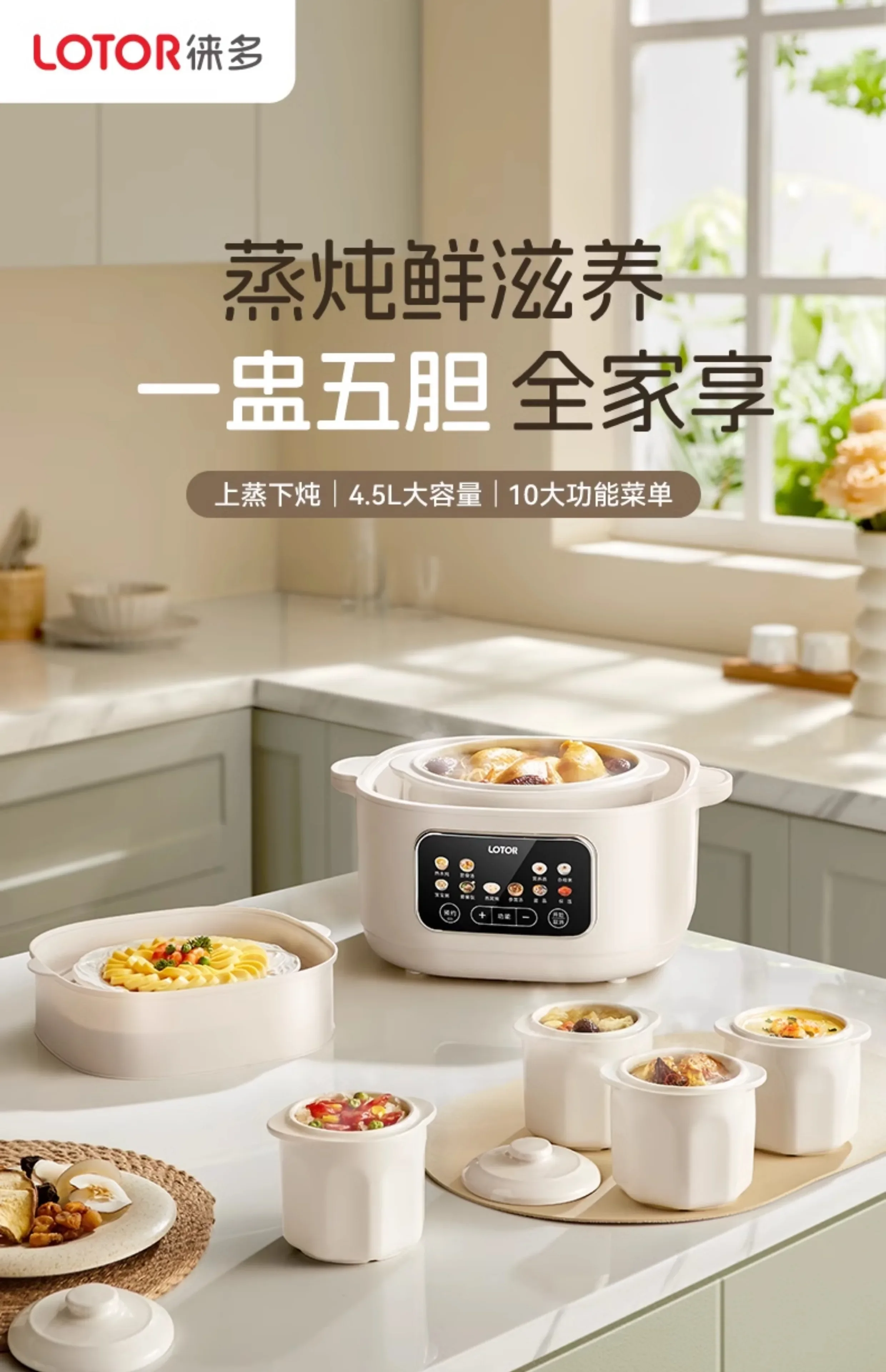 

220V lotor Electric Steamer Ceramic Slow Cooker Automatic Soup Pot for Home Use AI