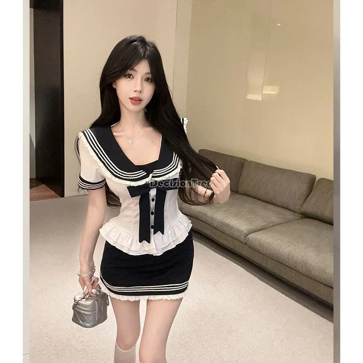 2025年新作 韓国風 日本風 レディース セットアップ 夏 学生服 シャツ 半袖 細見え ハーフ丈スカート ツーピース セクシー JKセット