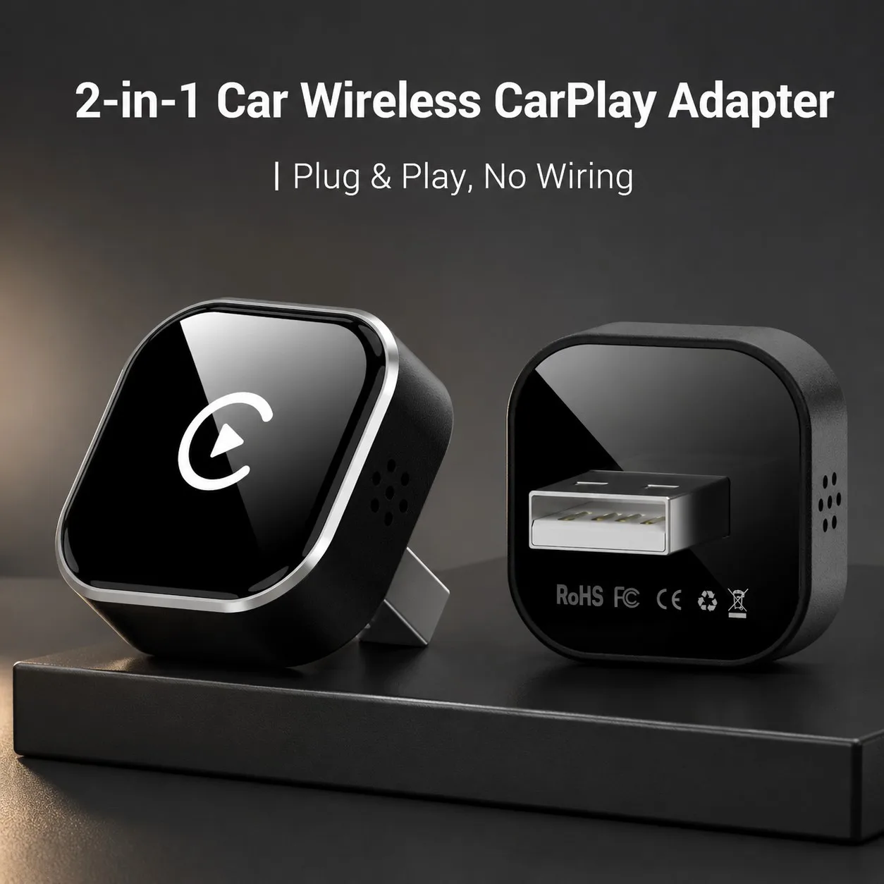 2026 Mini Design 2 In1 Wired to Wireless Car Android Auto Adapter Carplay Smart Dongle For Toyota Kia Volvo VW Hyundai Jeep