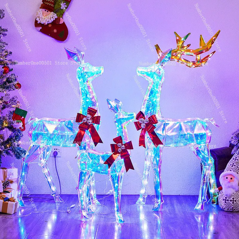 

Outdoor Christmas Decorations Deer Family - 3-Piece Lighted Prismatic Reindeer - Outside Yard Decor Kit, Stakes, Zip Ties